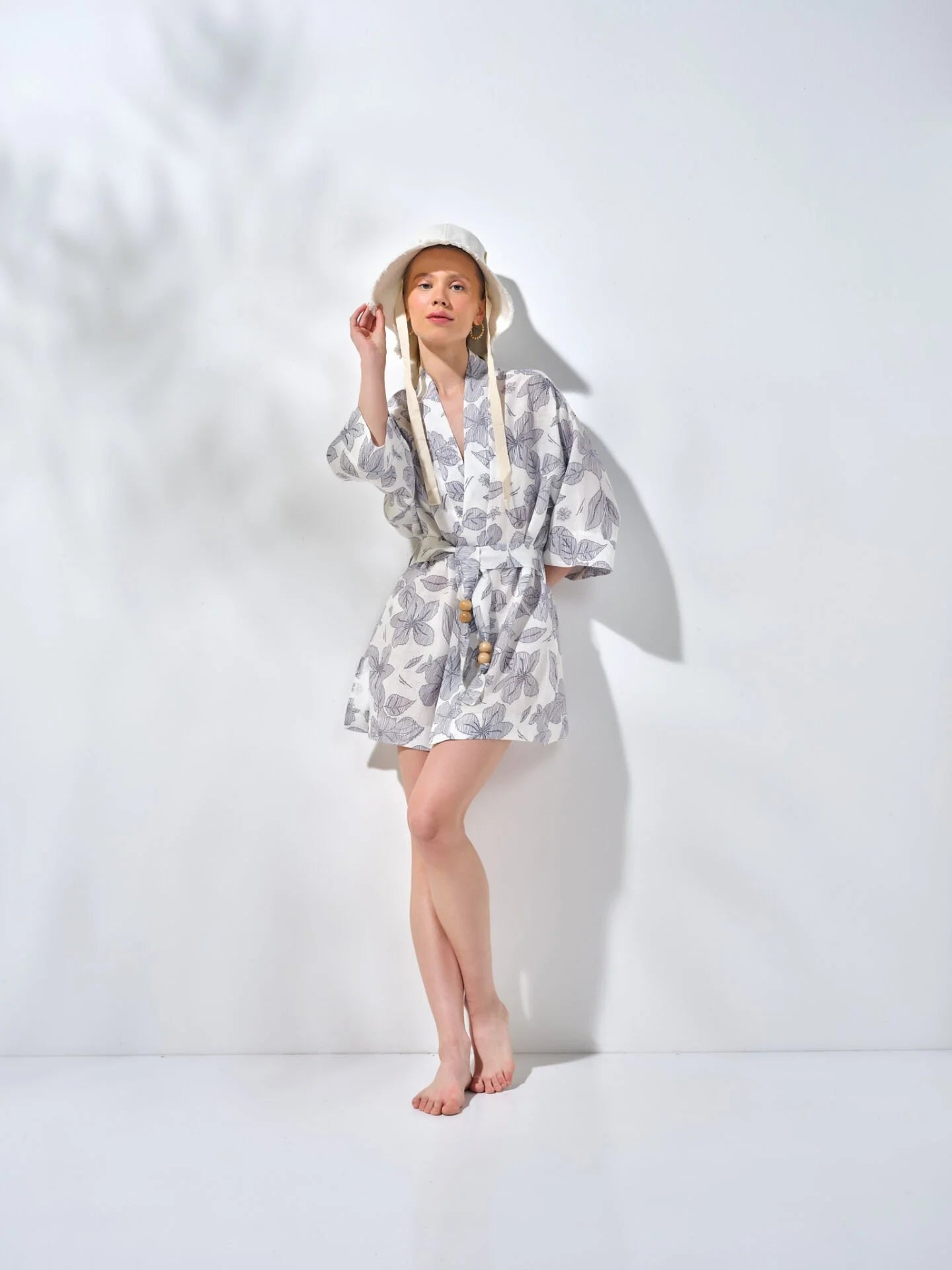 Kısa Kimono Mavi Desenli