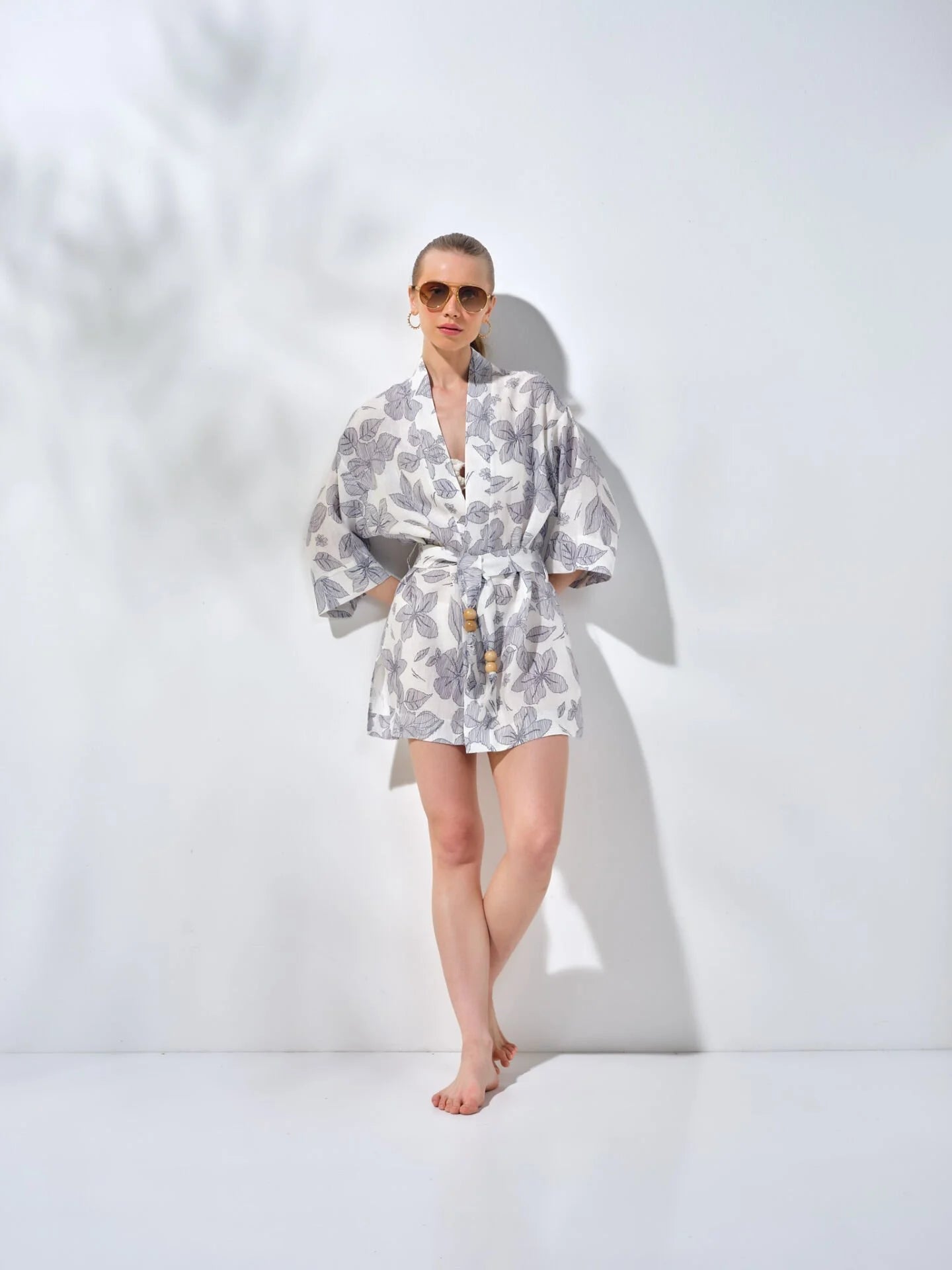 Kısa Kimono Mavi Desenli