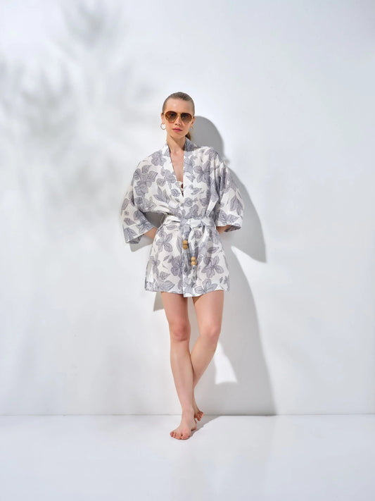 Kısa Kimono Mavi Desenli