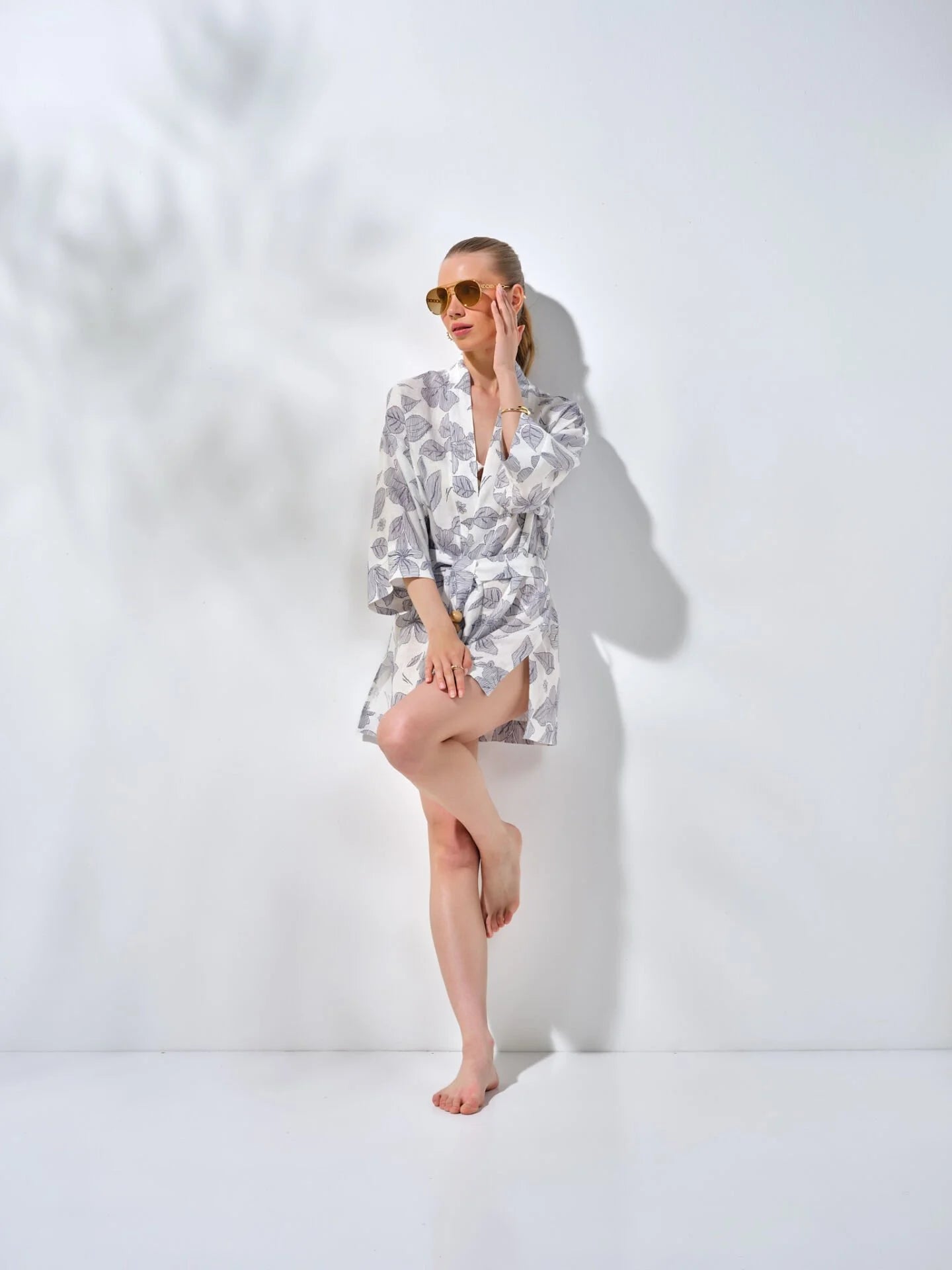 Kısa Kimono Mavi Desenli