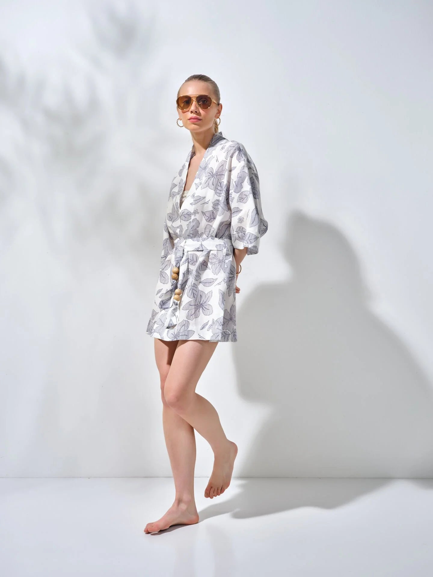 Kısa Kimono Mavi Desenli