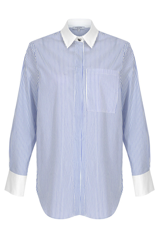 Çizgili Gold Düğmeli Kısa Gömlek