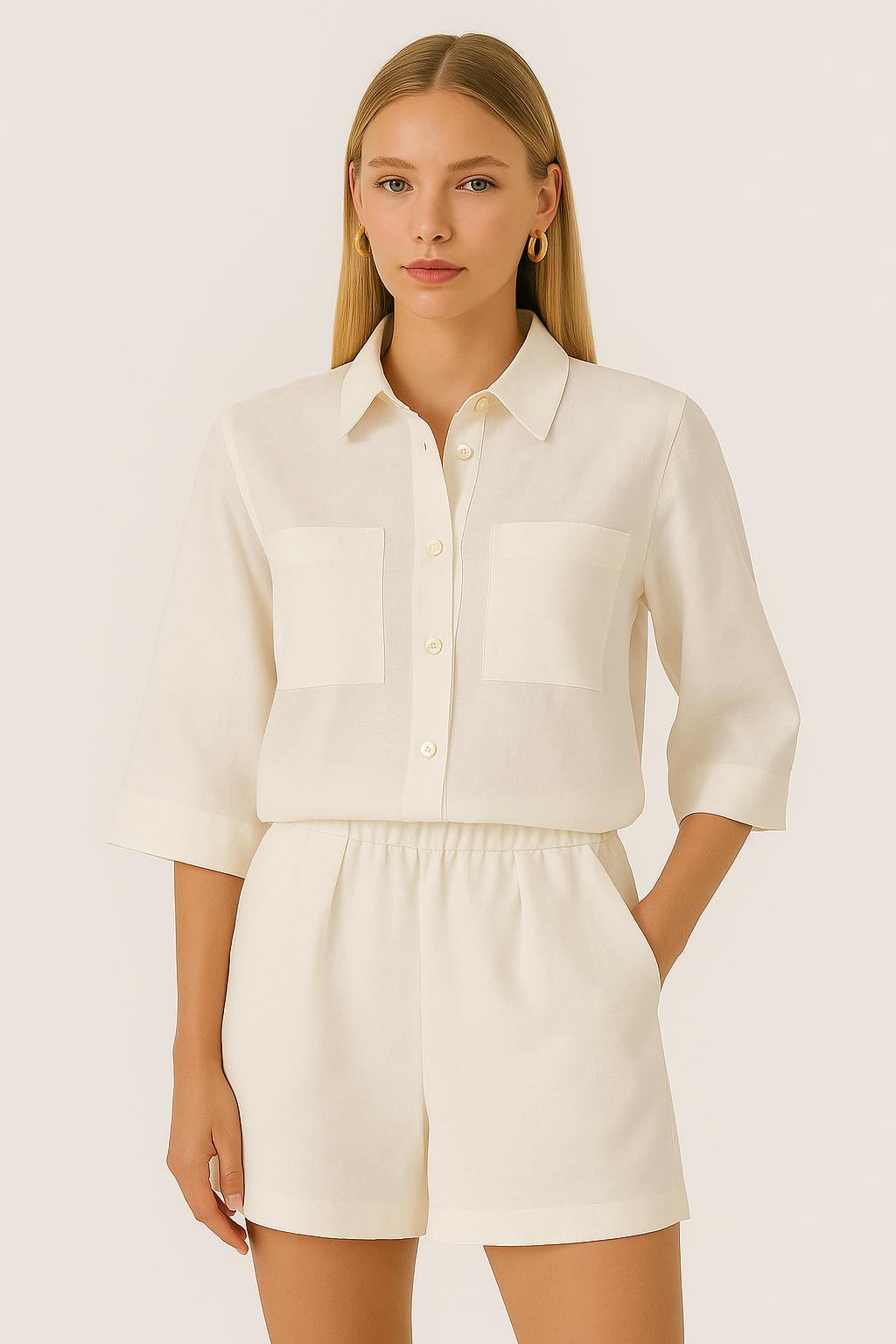 Desert Keten Şort Beyaz