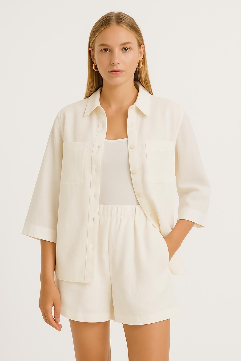 Desert Keten Şort Beyaz