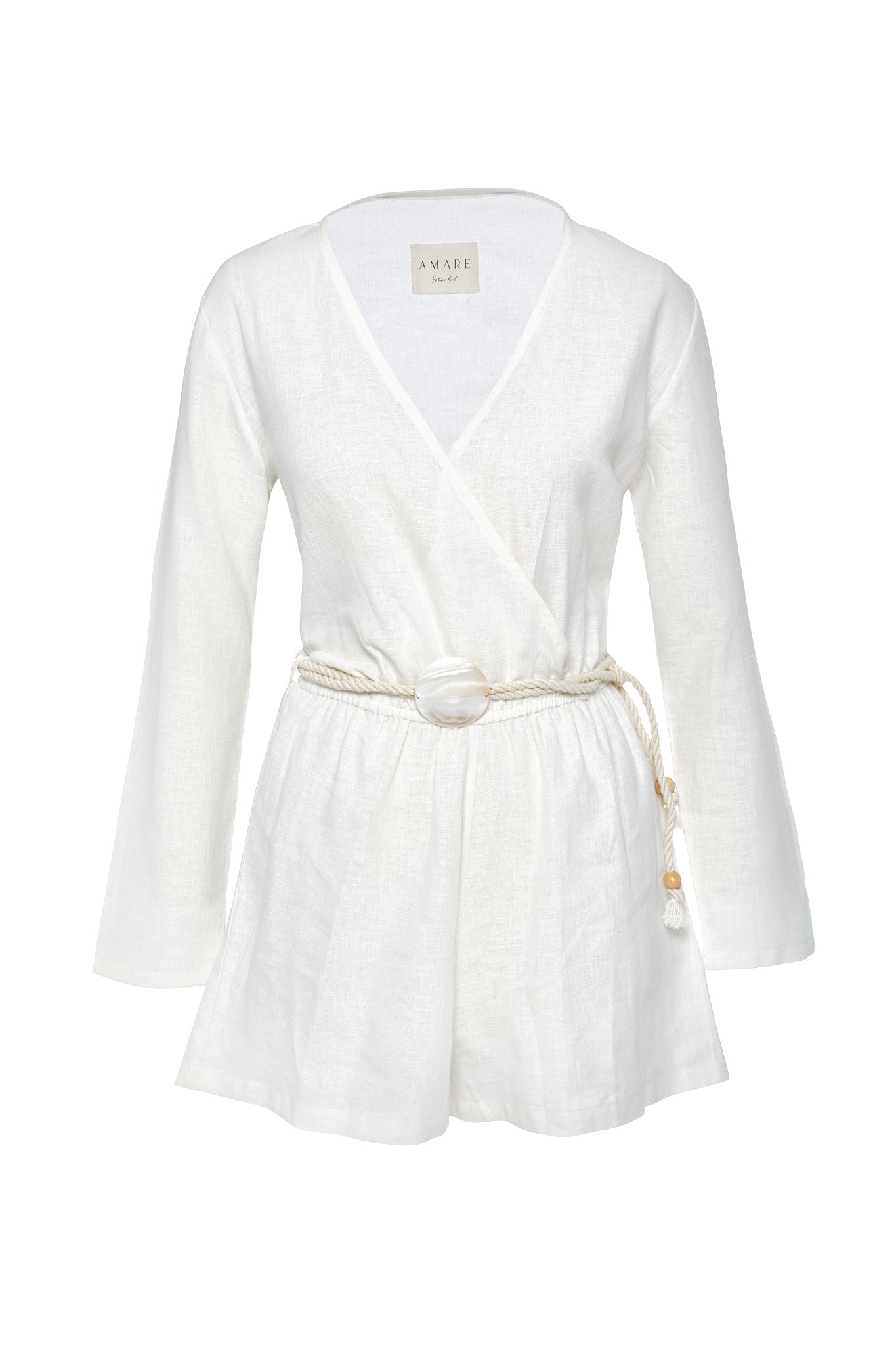 Kısa Keten Tulum Krem