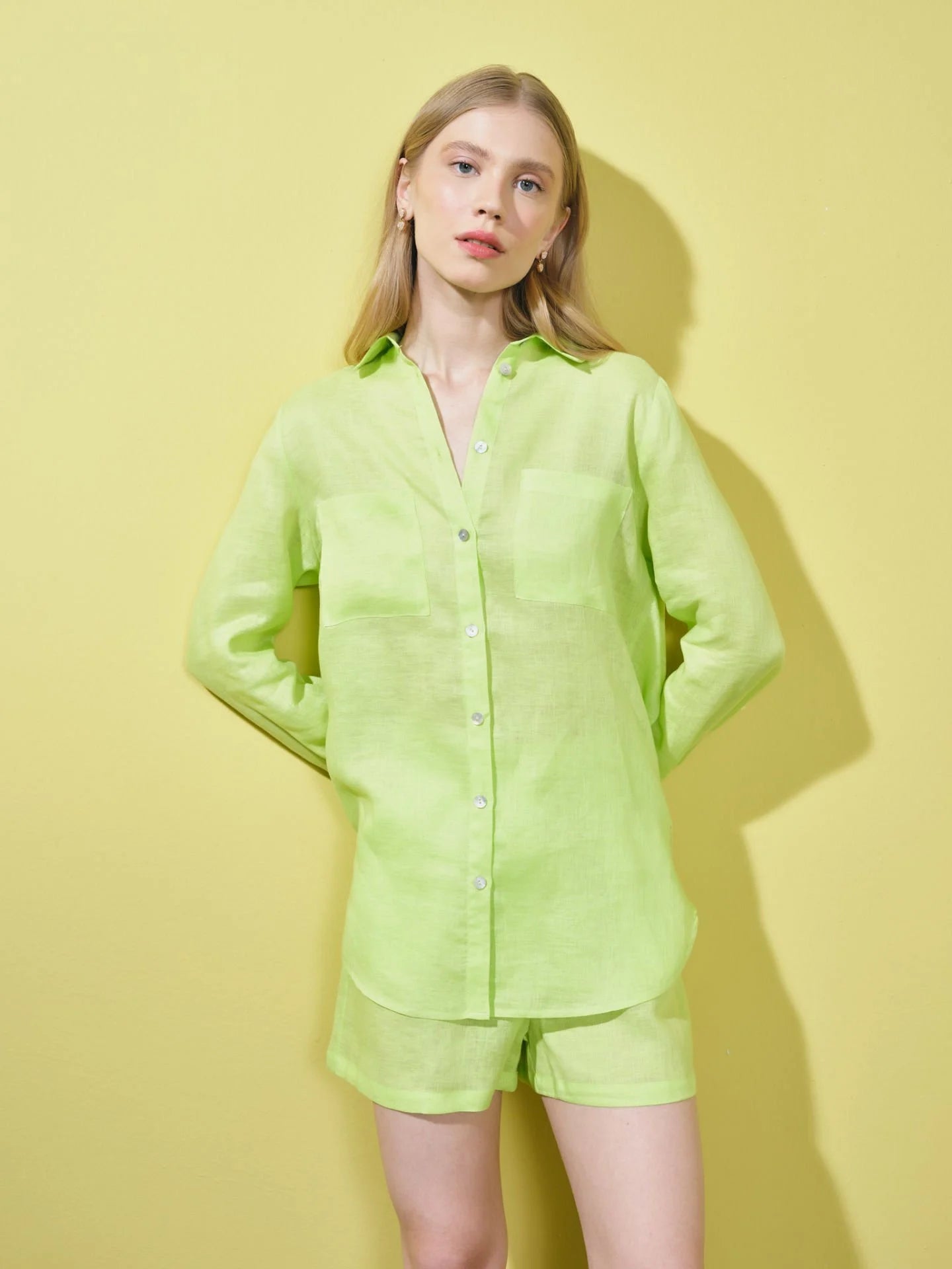 Keten Gömlek Fıstık Yeşili