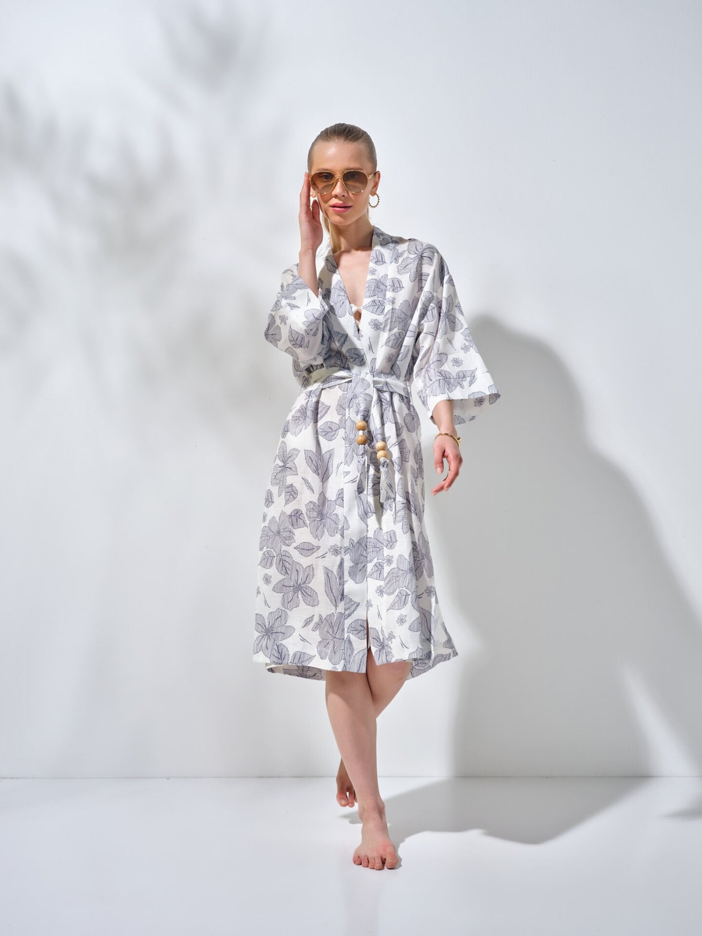 Uzun Kimono Mavi Desenli