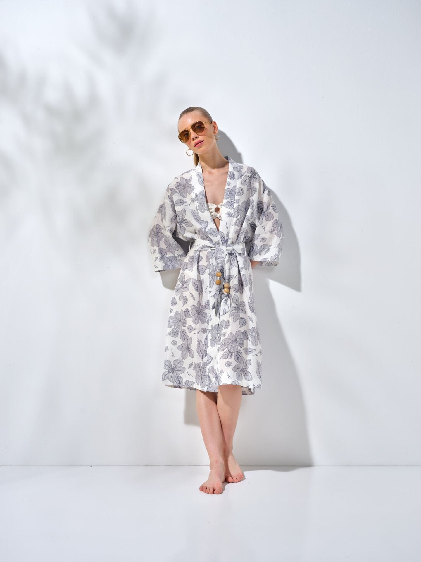 Uzun Kimono Mavi Desenli