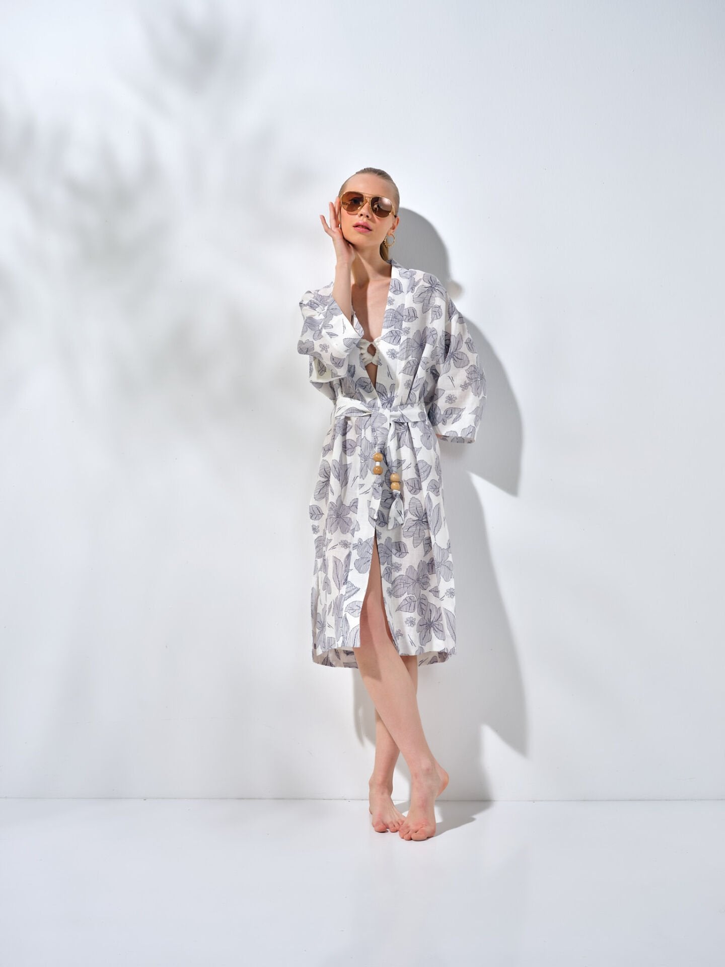 Uzun Kimono Mavi Desenli