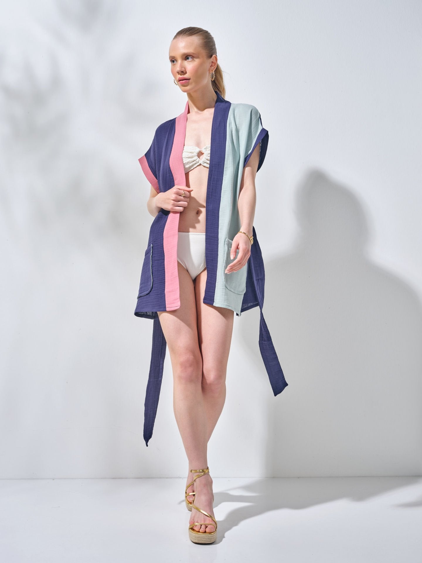 Kısa Müslin Kimono Lacivert