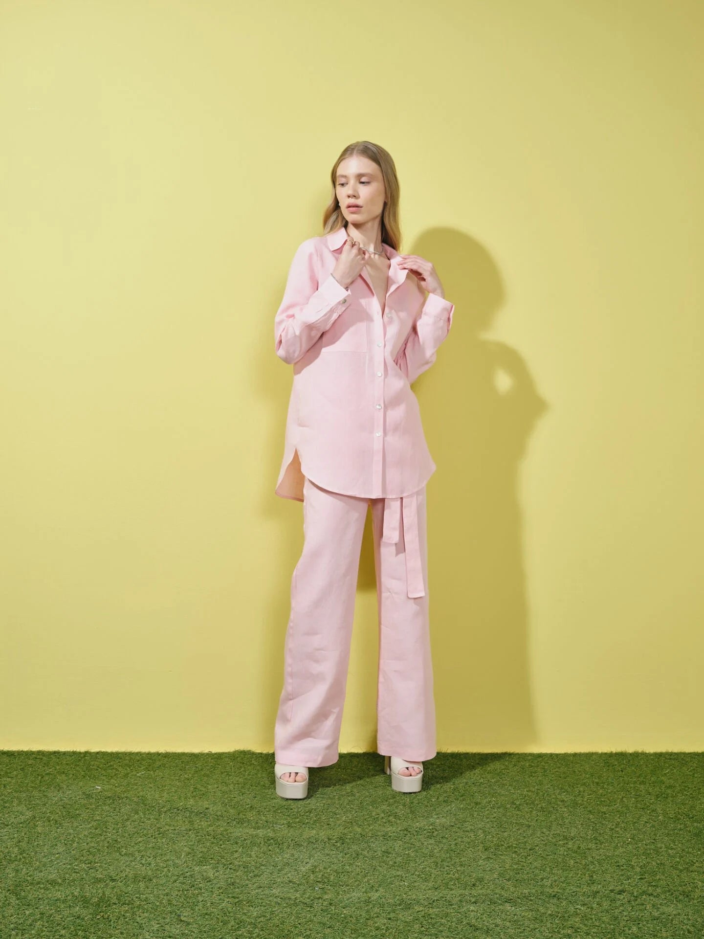 Keten Pantolon Pembe